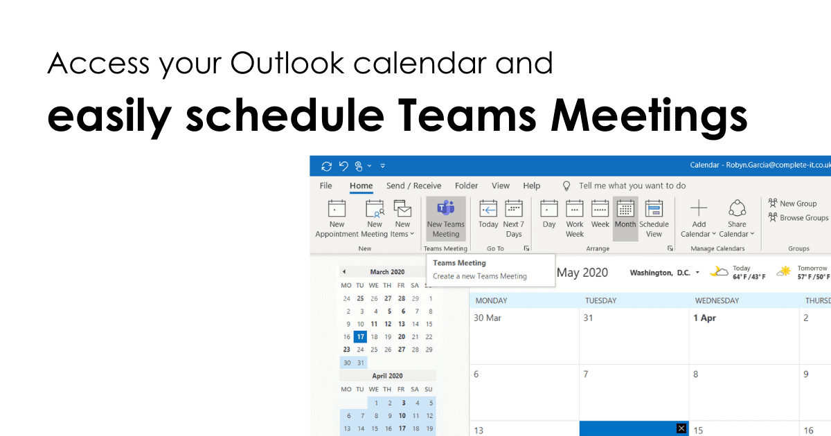 Access your Outlook calendar and easily schedule Teams Meetings